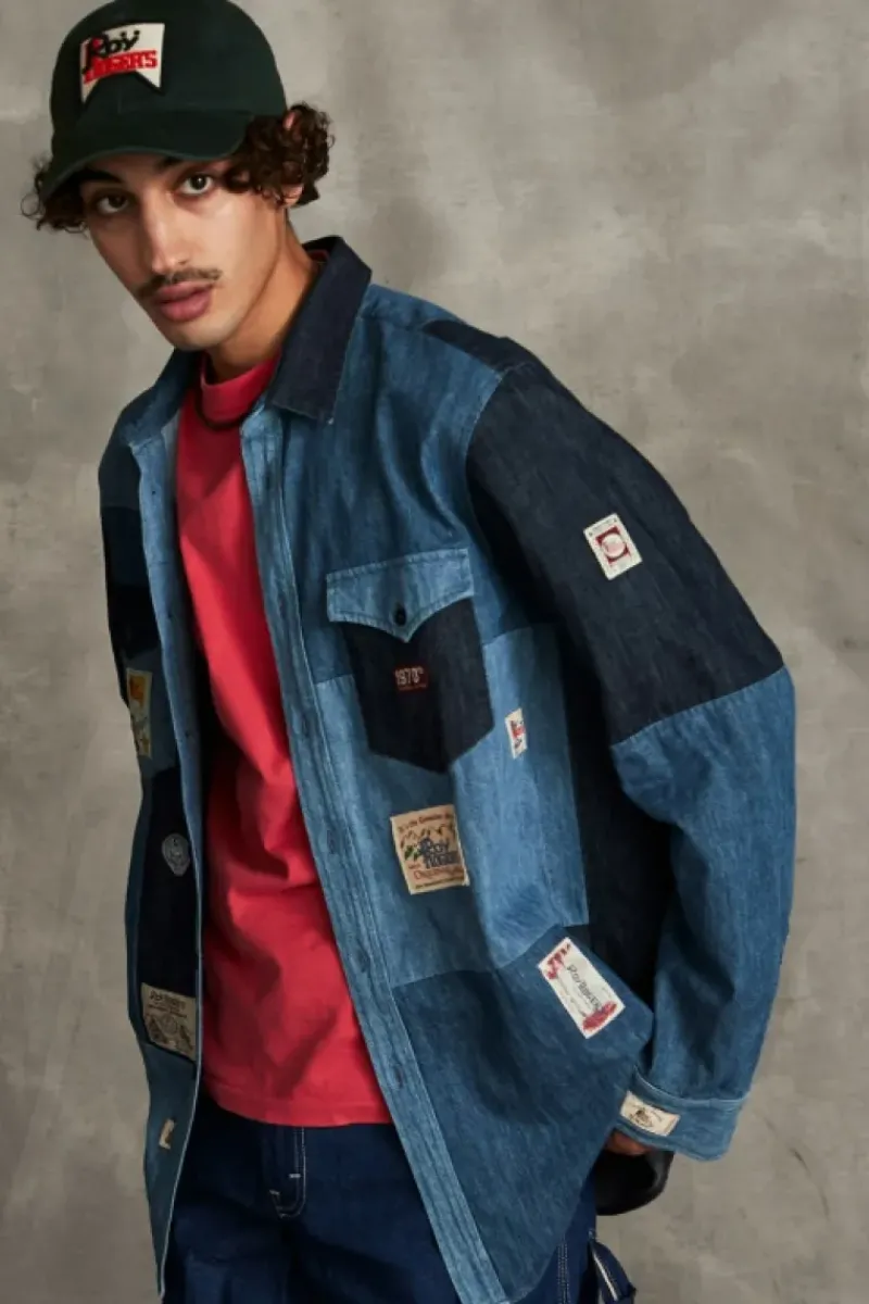 Uomo Roy Rogers Camicie|Camicia Kansas Patchwork 70th Denim Rinse