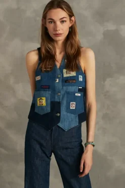 Donna Roy Rogers Capispalla|Gilet Patchwork 70th Denim Rinse