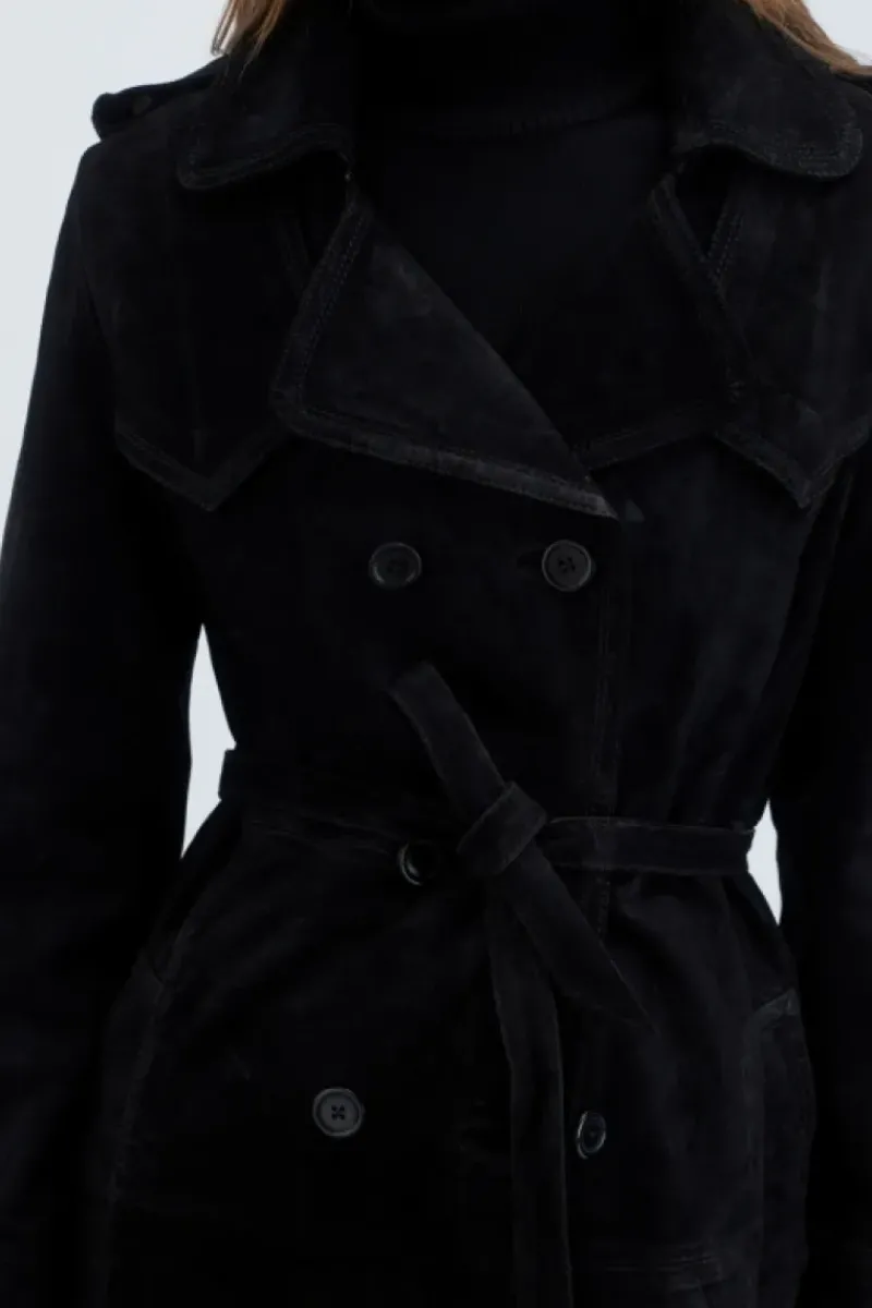 Donna Roy Rogers Capispalla|Trench In Suede Washed