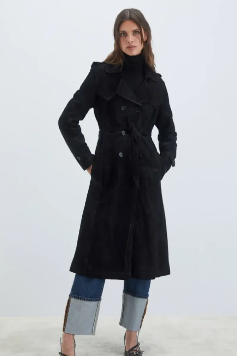 Donna Roy Rogers Capispalla|Trench In Suede Washed