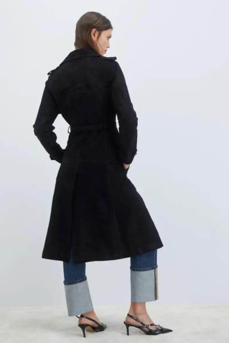 Donna Roy Rogers Capispalla|Trench In Suede Washed