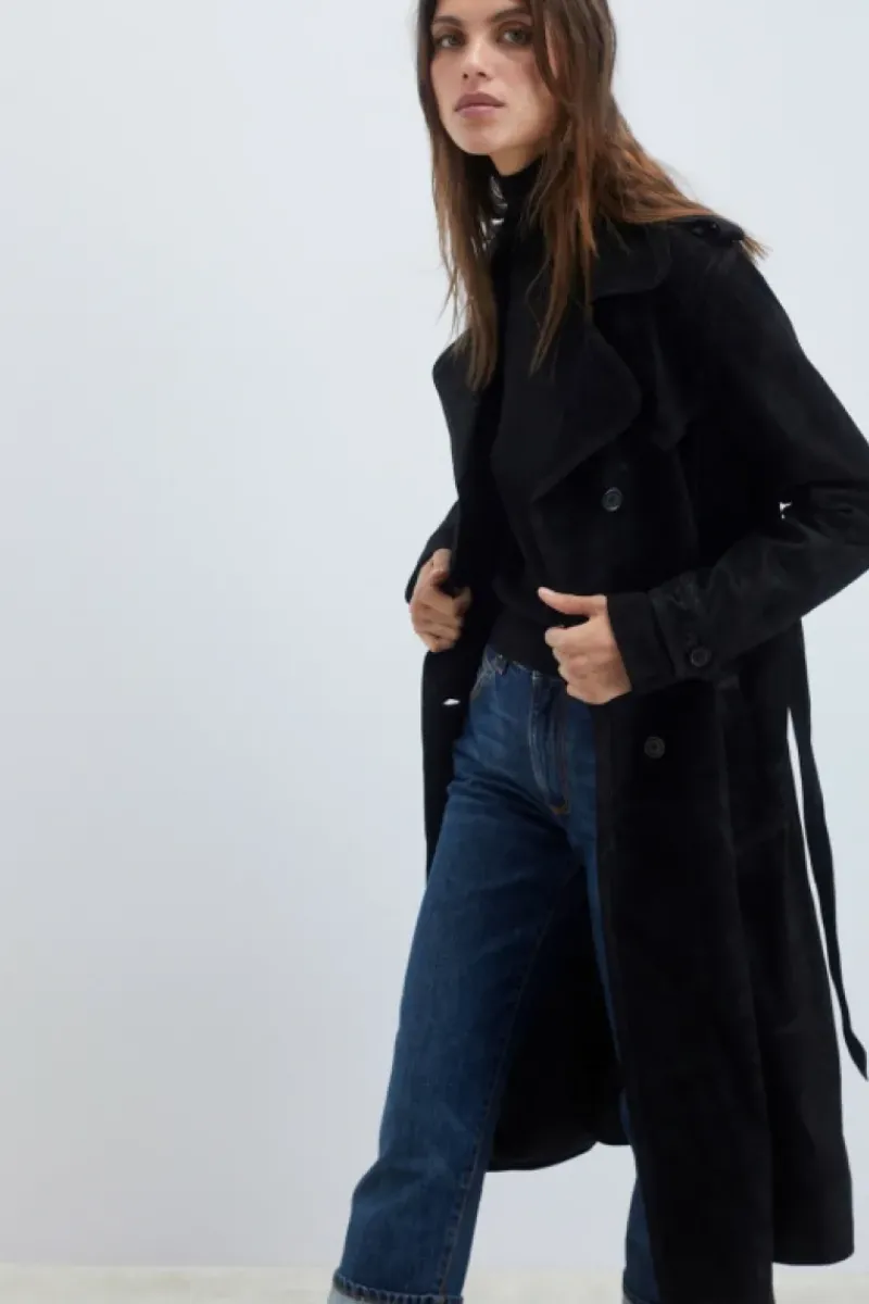 Donna Roy Rogers Capispalla|Trench In Suede Washed